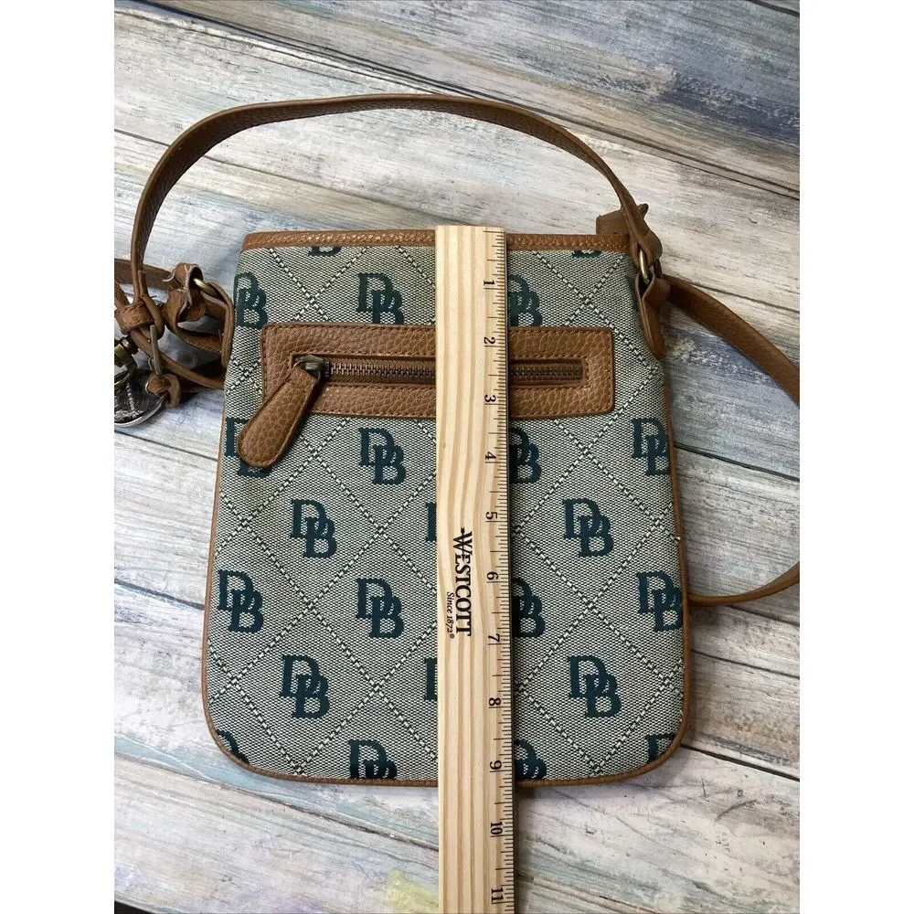 Dooney‎ & Bourke Green Signature Logo Crossbody Letter Carrier Bag Tan Leather